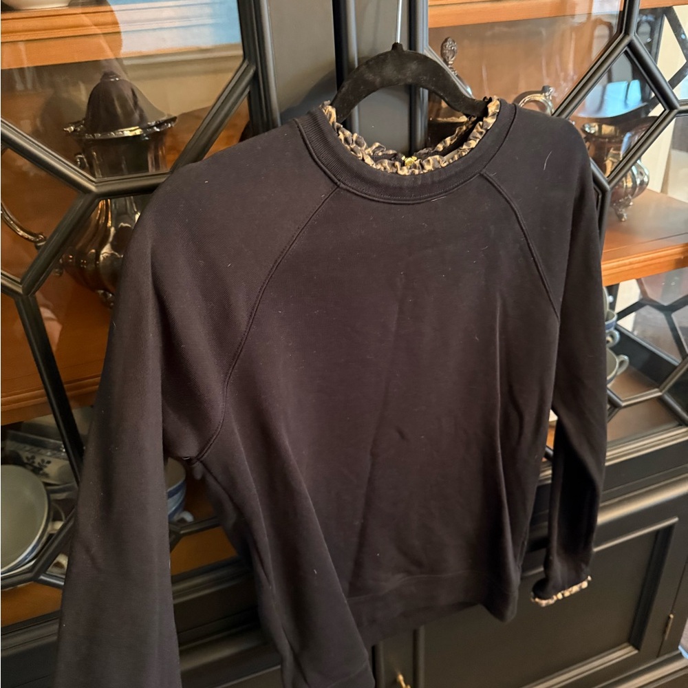 Women's Black Sweatshirt with leopard trim - S